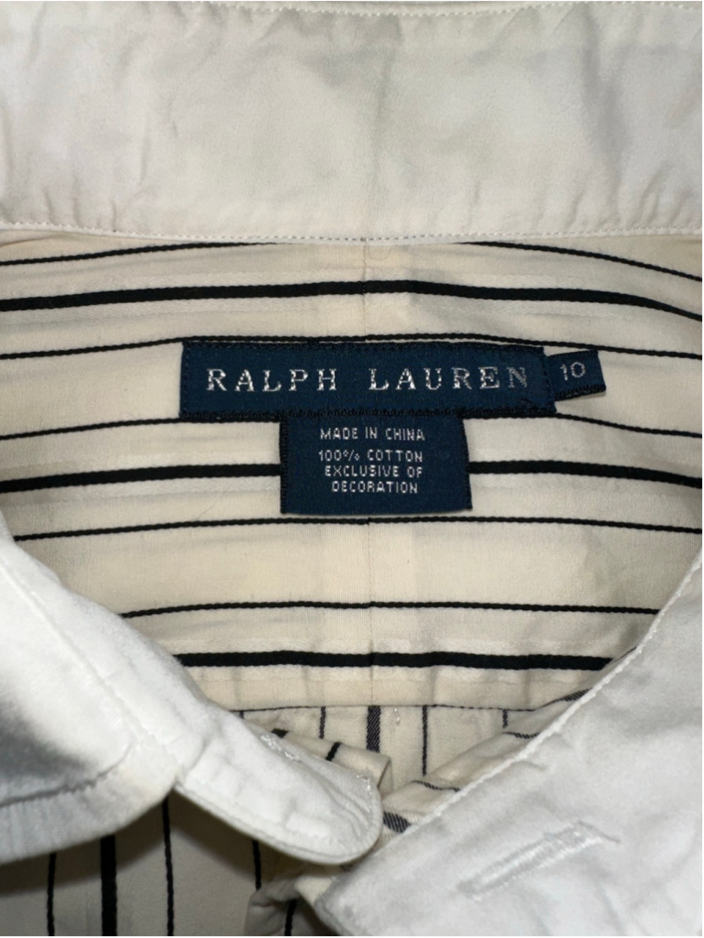 Ralph Lauren Women’s Black Ivory Stripe Cotton Puff Sleeve Button Down Shirt 10 - Picture 7 of 14